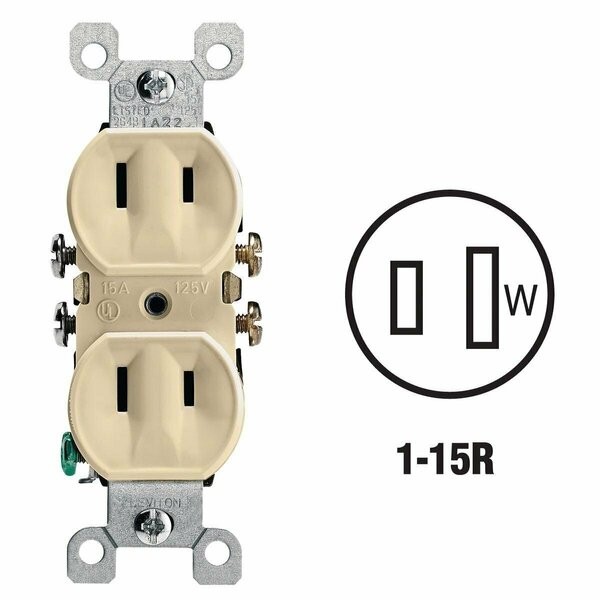 Leviton 15A Ivory Residential Grade 1-15R Duplex Outlet 006-00223-00I